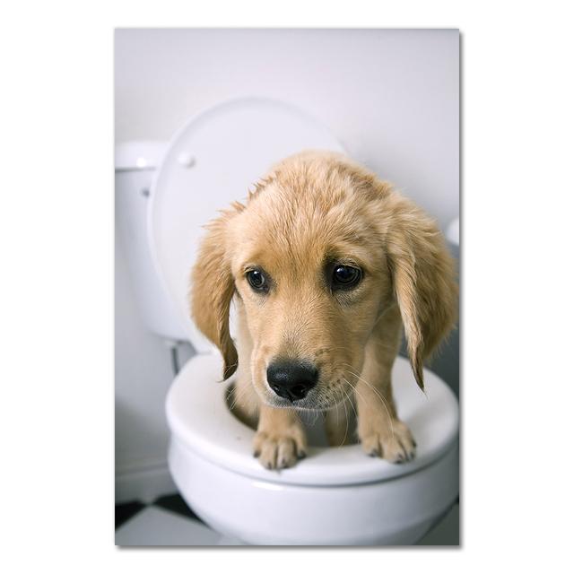 Скандинавский стиль, туалетная собака, газета, постер с животными, забавная мультяшная картина, украшение для детской комнаты, художественный декор, холст, картина без рамки