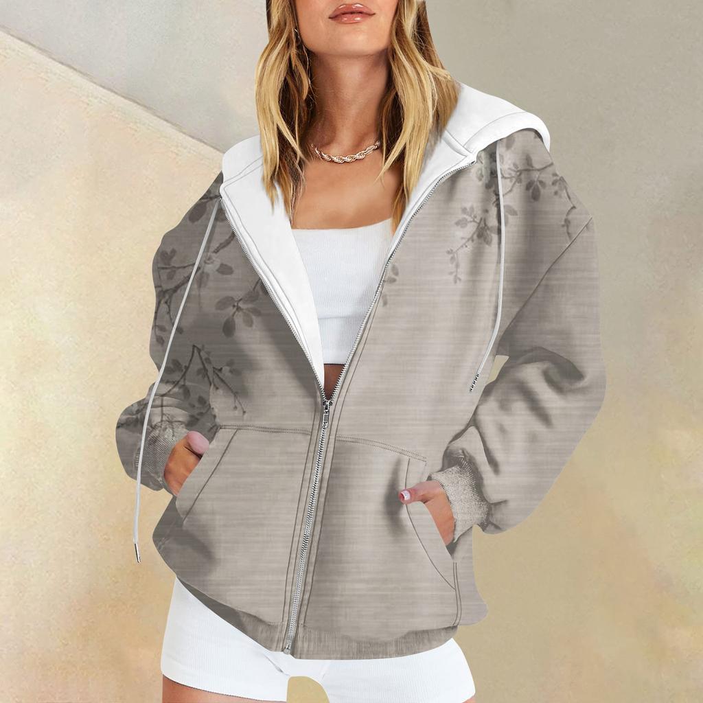 Женские повседневные модные пуловеры с принтом и длинными рукавами, толстовки на молнии, пальто