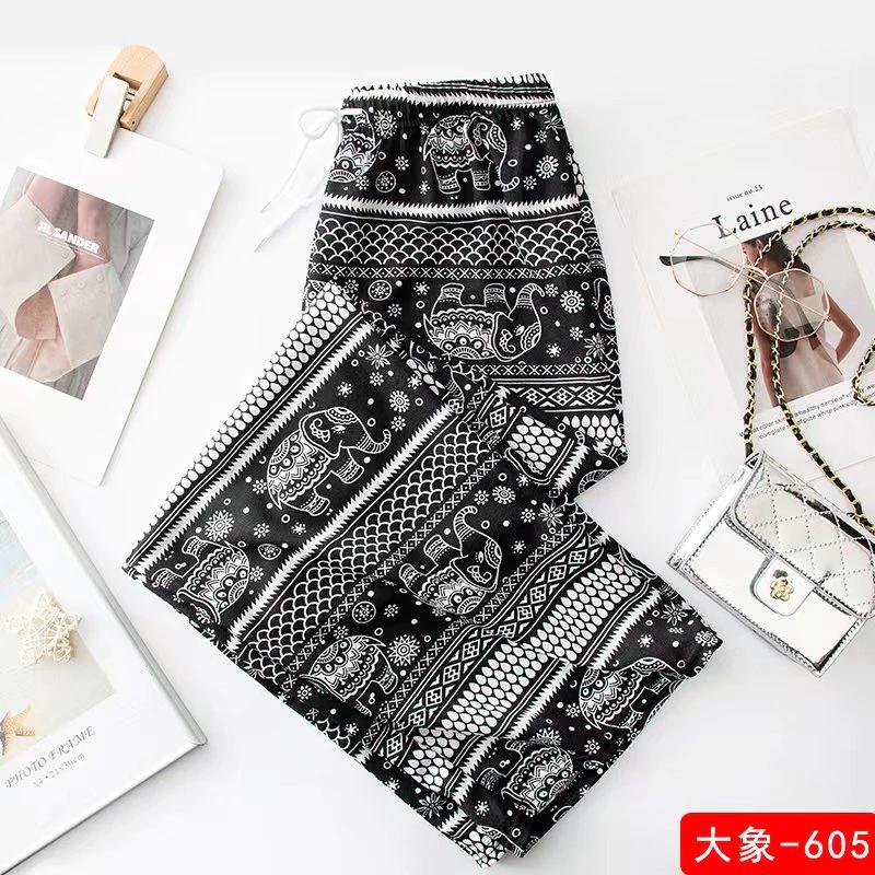 Elephant Pants Adjustable Elastic Waist Strap Rope Loose Legs Women Men Unisex Print Thailand Casual Streetwear Beach Bohemian Retro Vintage