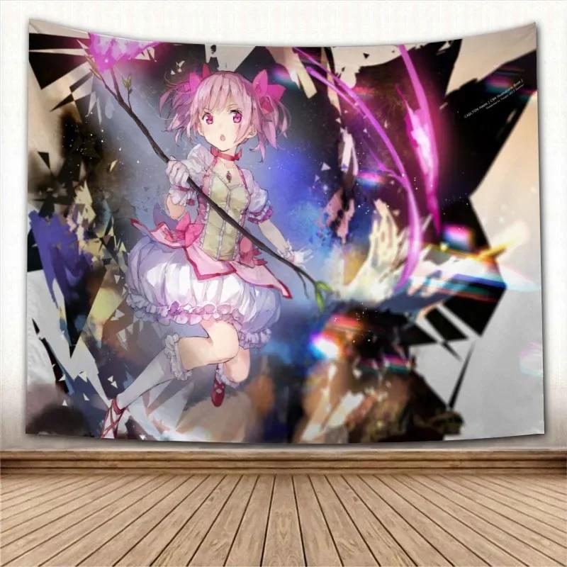 Puella Magi Madoka Magica Кавайное Аниме Гобелен Психоделический Декоративный Ковер Настенная Ткань Для Гостиной Спальни Аксессуары