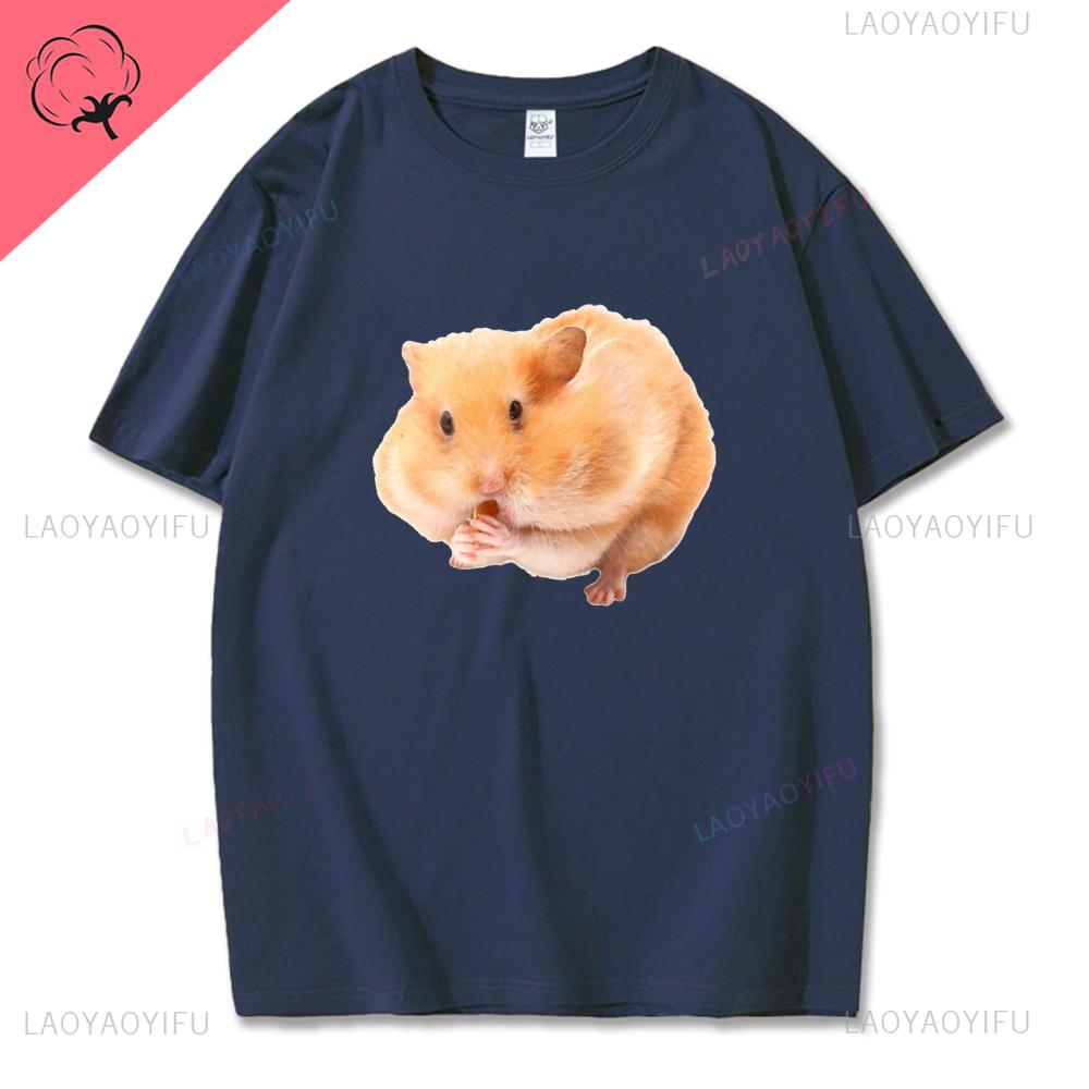 Графические футболки с хомяком с набитым ртом Женские Kawaii Забавные Мультяшные Футболки Повседневные Высококачественный Хлопок Унисекс с коротким рукавом