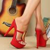 15cm High Heels Platform Sequined Women Slippers Sandals Runway Style Chunky Heeled Summer Slides Sexy Nightclub Shoes