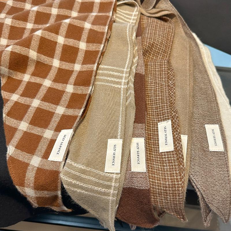 1Pc Plaid Pattern Multi-functional Acrylic Cashmere-like Versatile Solid Color Leisure Shawl Scarf Diamond Shaped