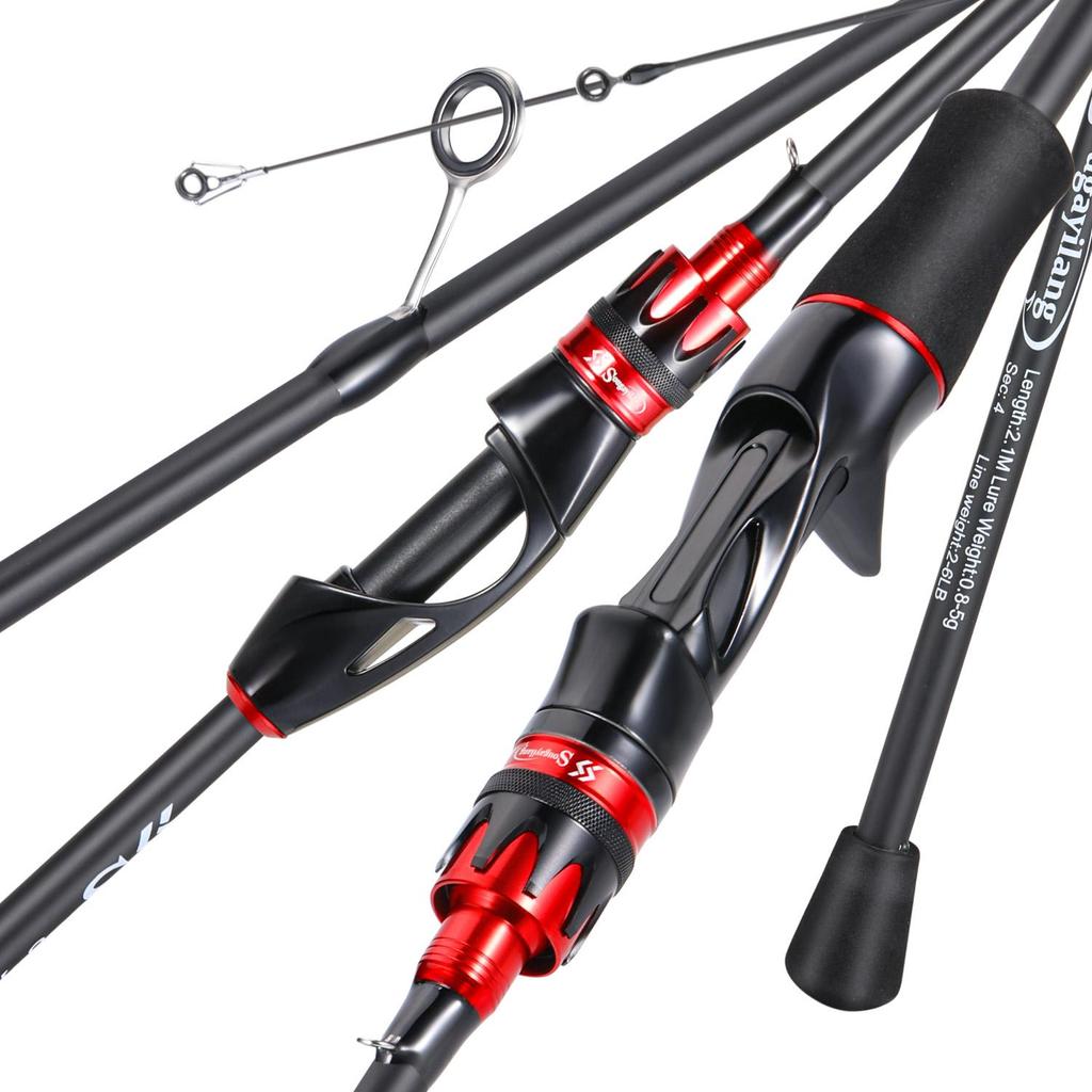 SOUGAYILANG Portable 4-section Fishing Rod 2.1M Fishing Rod Carbon Fiber Spinning Fishing Rod Fishing Gear