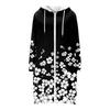 Women's Fashionable Printed  Long Sleeved Drawstring Hooded Zipper Pocket Long Casual Sweatshirt Jacket