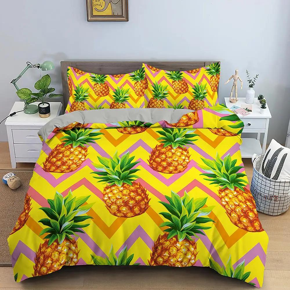 Pineapple Duvet Cover Set Queen Size Kids Colorful Pineapple Bedding Set Girls Teens Bedding Set Fruit Polyester Comforter Cover