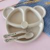 Baby Bowl+spoon+fork Feeding Food Tableware Set Cartoon Bear Kids Dishes Eating Dinnerware Anti-hot Wheat Straw Training Plate