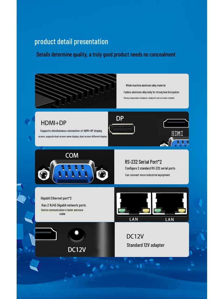Yan Yue J6412 Fanless Industrial Computer: Dual Network, 2 Serial Ports, Embedded Control Machine.