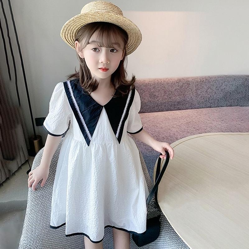 Летнее однотонное платье для девочек, платье принцессы, дизайн контрастного цвета