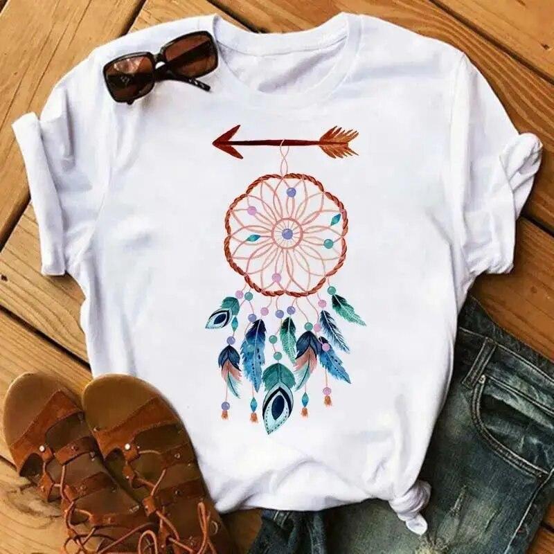 Fashion Dream Catcher T Shirt Women Unisex Harajuku Graphic Print T Shirt Fashion Crew Neck Short Sleeve Plus Size T Shirt Unisex
