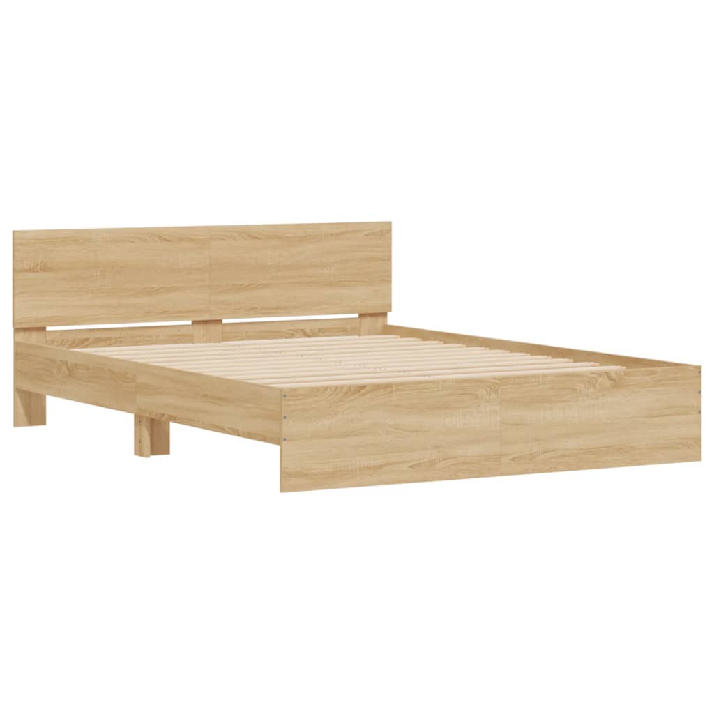 LED illuminated bed frame with headboard Sonoma oak finish 150x200 cm