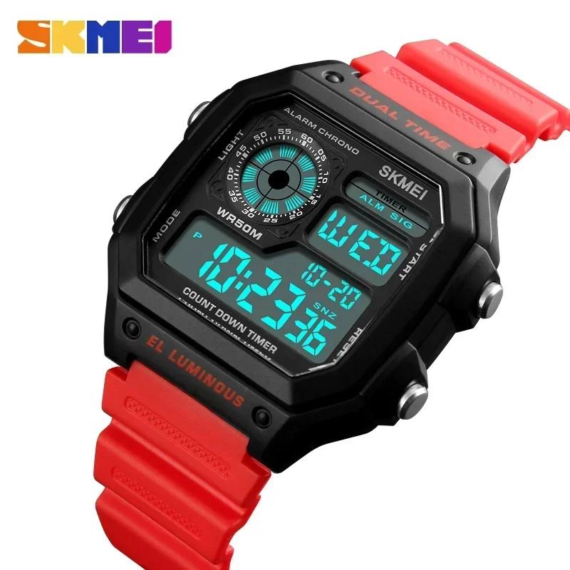 SKMEI 1299 Будильник Мужские Цифровые Часы reloj hombre Уличные Спортивные Часы Модные Мужские Часы с PU Ремешком Многофункциональные Водонепроницаемые Часы