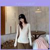 Classic Knit Sweater For Women With Lace Patches And Vneck Design For Autumn Casual Wear