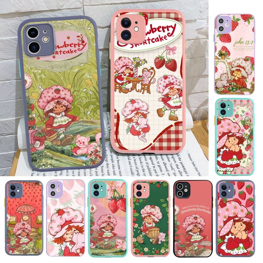 Animated Strawberrys Shortcake Phone Case For IPhone 11 12 13 14 15 16 Pro Plus X XS MAX Matte Bumper Shockproof Cover