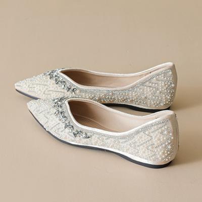 Модная женская обувь на плоской подошве, расшитая бисером, с квадратным носком, одинарная обувь, женские туфли с неглубоким вырезом, свадебные туфли со стразами, балетки на мягкой подошве