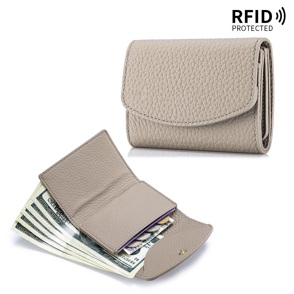 Маленький кожаный RFID-кошелек для женщин с отделением для монет, компактный трехскладной мини-карманный кошелек с отделением для купюр и держателями для карт