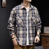 Мужская рубашка с лацканами в стиле ретро, осенняя, мужская универсальная клетчатая куртка с длинными рукавами