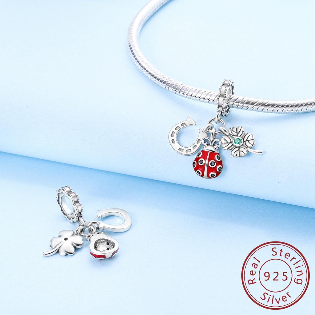 Authentic Original Charm Bead Component Copper Metal Horseshoe Ladybird Four-leaf Clover Compatible With Bracelet High Quality Fine Jewelry Pendant