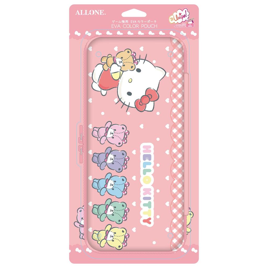 Allone EVA Color Pouch for Sanrio Hello x 4 x Pink Checkered with Inner Compatible with Double Protects from Scratches and Cute Gaming, #Unipo,