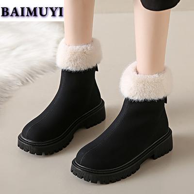 Женские ботильоны на меху, туфли на платформе и плоской подошве, тренд 2025 года, замшевые теплые короткие плюшевые ботинки «Челси», новинка зимы, женские ботинки на молнии