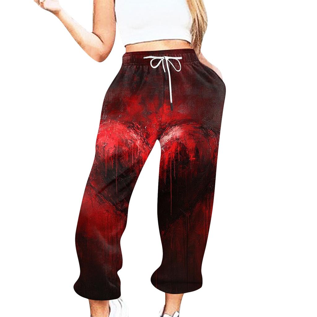 Женские повседневные брюки с принтом ко Дню святого Валентина и эластичной талией на завязках