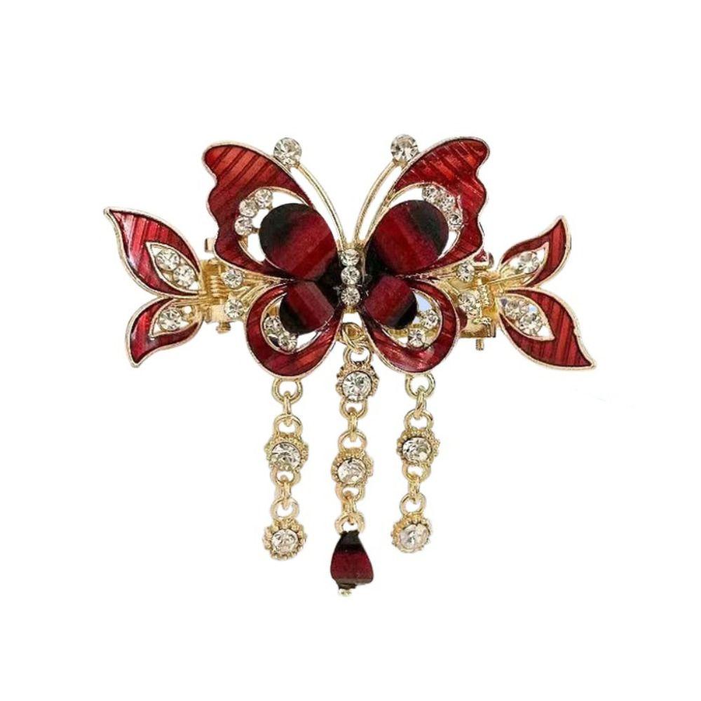 Zircon Rhinestone Butterfly Hair Clips Tassel Rhinestone Barrettes Crystal Small Hair Claw Wedding