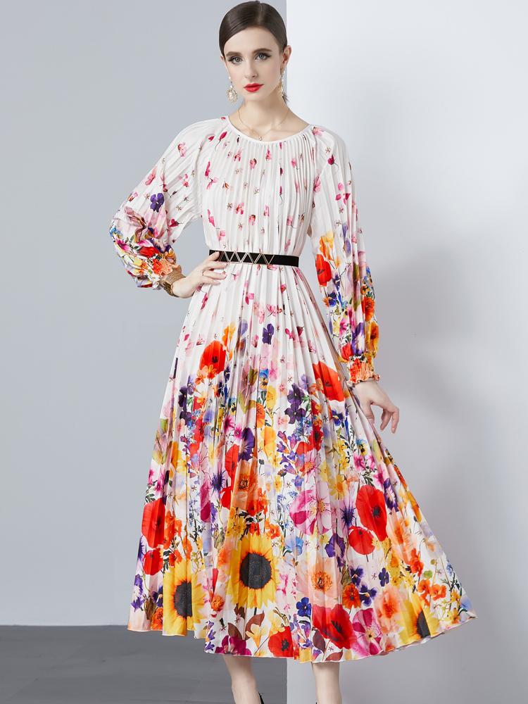 Женские свободные пляжные платья с большим распашным принтом на берегу моря, длинное плиссированное платье макси большого размера с поясом