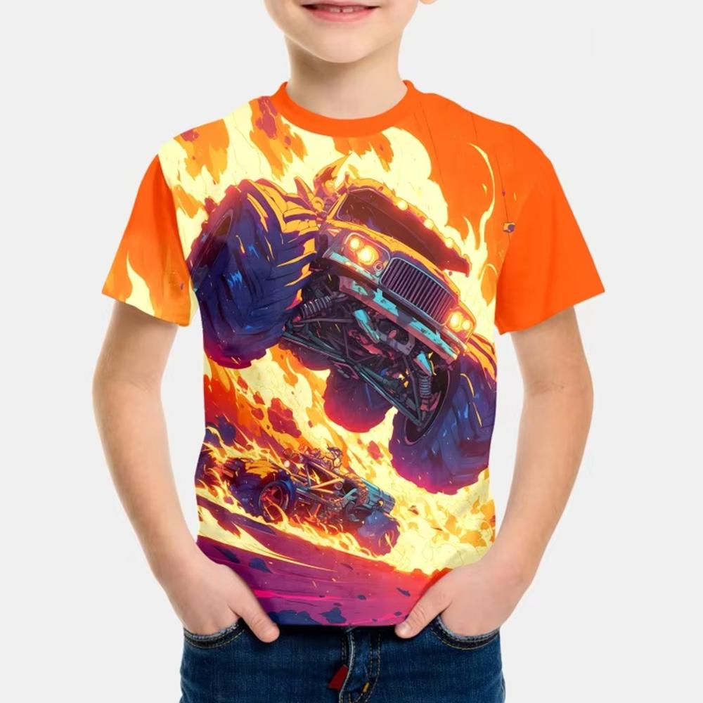 3D Print  Car T-Shirt for Boys Car Lover Outdoor Kids Clothes Summer Short Sleeve Boy Clothing Top