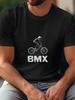 Графическая футболка BMX - Хлопок 180 г, Круглый вырез, Короткий рукав, с Белым Контуром Силуэта и Жирным Текстом BMX