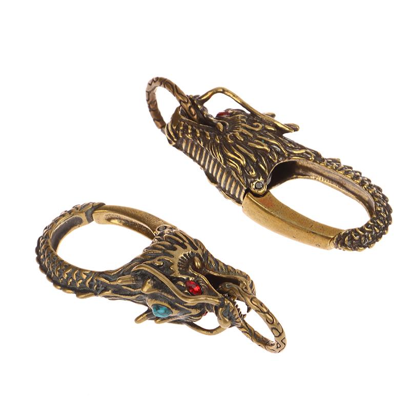 Брелки из чистой латуни с красными глазами и головой дракона, брелок с изображением дракона зодиака, винтажный мужской брелок с пряжкой на талии, автомобильный брелок, кулон, подарки, ремесла