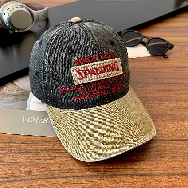 Fashion Contrast Color Soft Top Baseball Cap Women's Washed Denim Big Head Circumference Show Face Small Peaked Cap American Retro Wide Brim Hat
