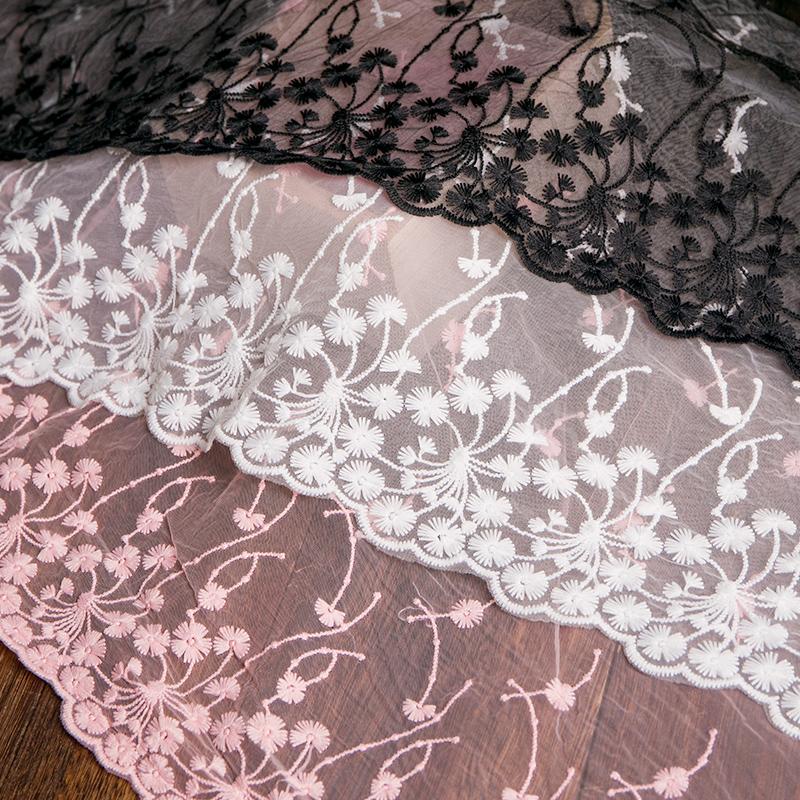 White Black Pink Sewing Fabrics Floral Embroidery 32cm Width Garments Decor Needlework Accessories Diy Crafts Lace Ribbon 2yards