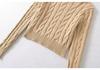 Y6013-26 Spring French Retro Fold-over High Neck Slim Fit Cable Knit Sweater
