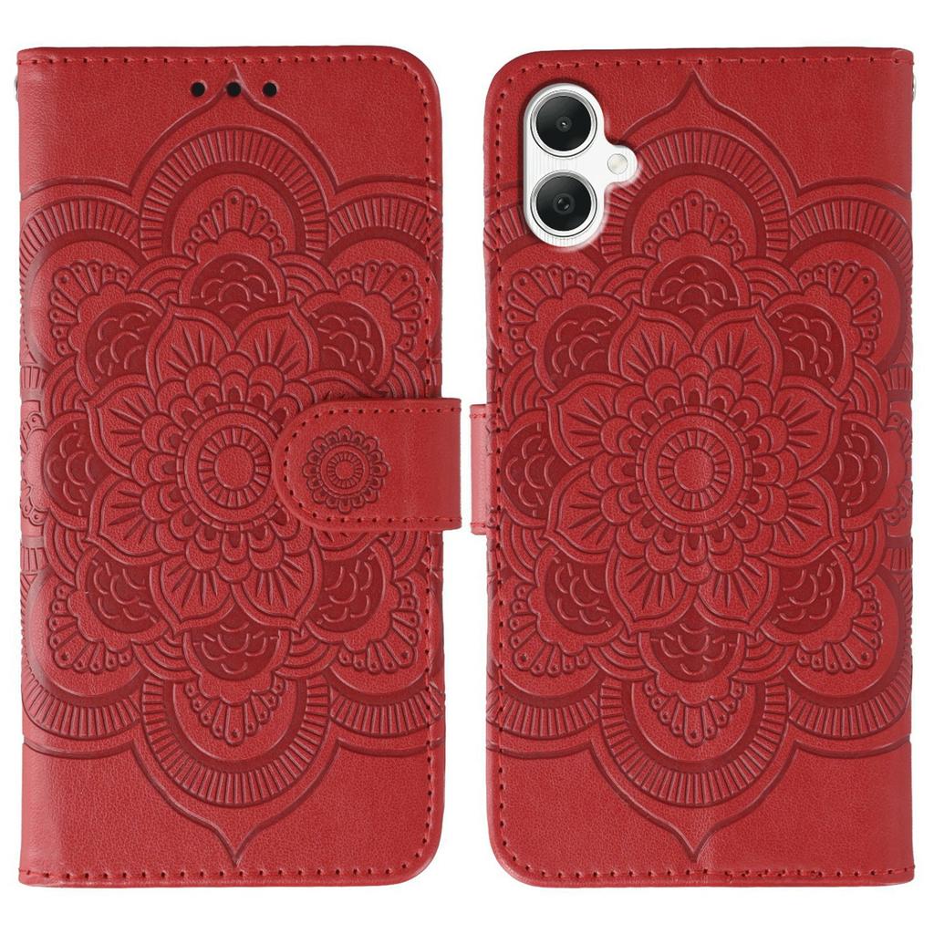 For Samsung Galaxy A06 4G/5G/A07 Case PU Leather Mandala Imprinted Design Wallet Phone Cover with Wrist Strap