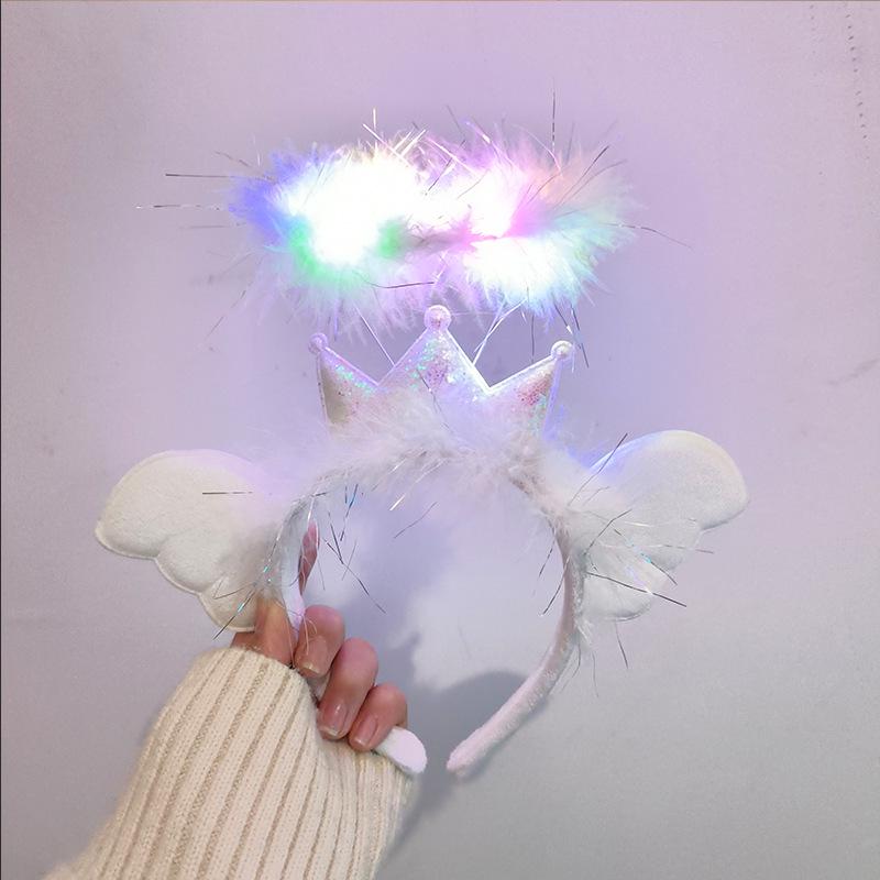 Angel Halo Glow Headband with Fairy Wings - Feather & Silk Christmas Hair Accessory