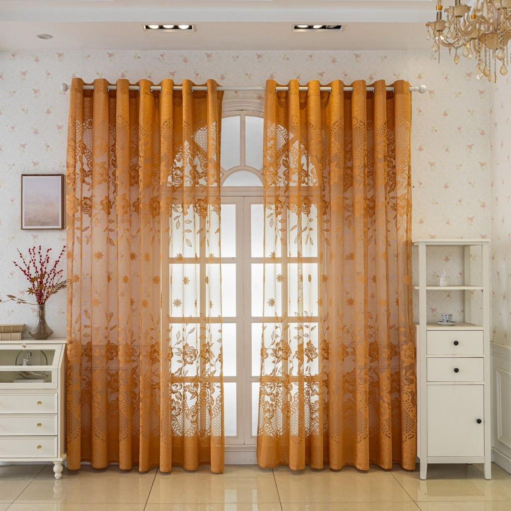 European Style Curtains for Living Room Floral Jacquard Tulle Hollow Out Retro Pattern Fabric Home Decor 1PC