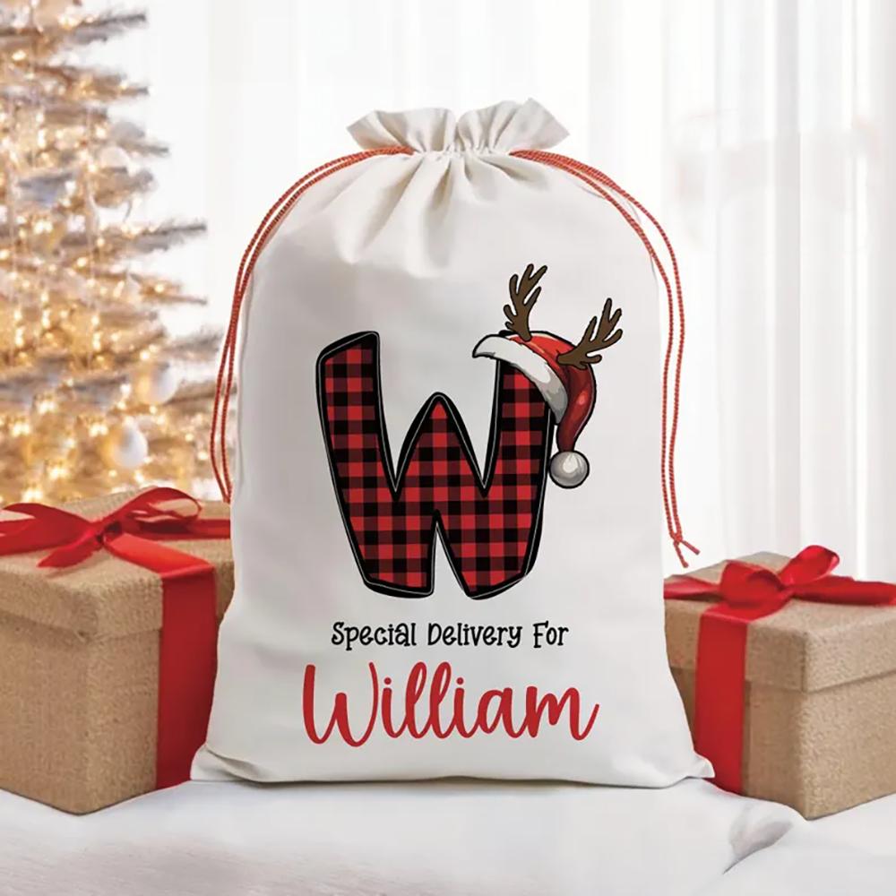 Personalized Name Gift Bag Merry Christmas Santa Sack Kids Present Santa Stocking Drawstring Bag Christmas Decoration Item Gift