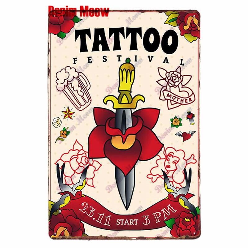 Классическая металлическая жестяная вывеска для студии татуировки, винтажная настенная художественная роспись, антикварный декор комнаты для салона татуировки, декор для дома в салоне, WY86