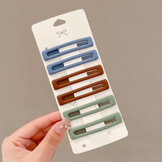6Pcs Girl Hairpin Matte Color Rectangular Hair Clips Stable Non-Slip BB Clip Face Slimming Versatile Hair Styling