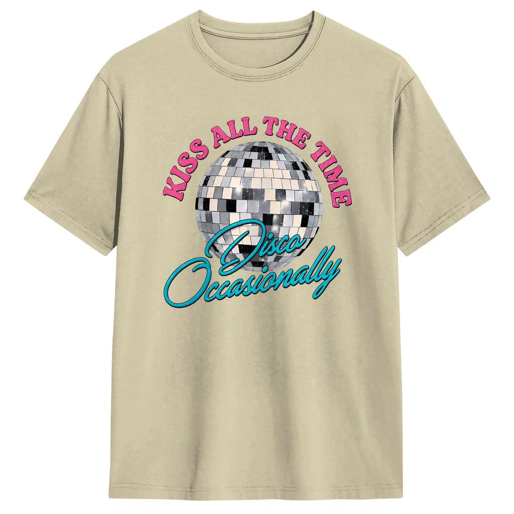 Harry Style Kiss All The Time Disco Occasionally Disco Ball T Shirts for Unisex Pure Cotton Casual TShirts Round Neck Tee Shirt