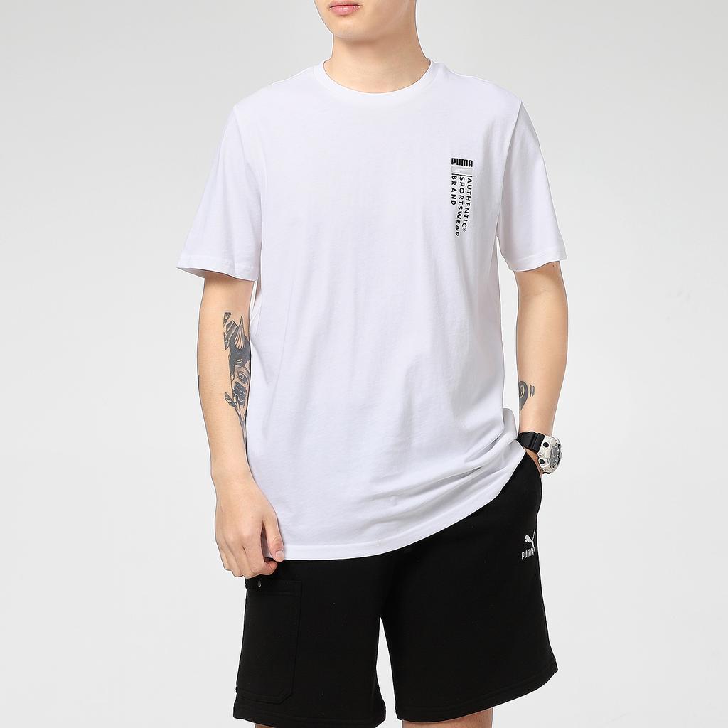 Puma Casual Sports Letter Print Crew Neck T-Shirt Men Tops White 855975-02