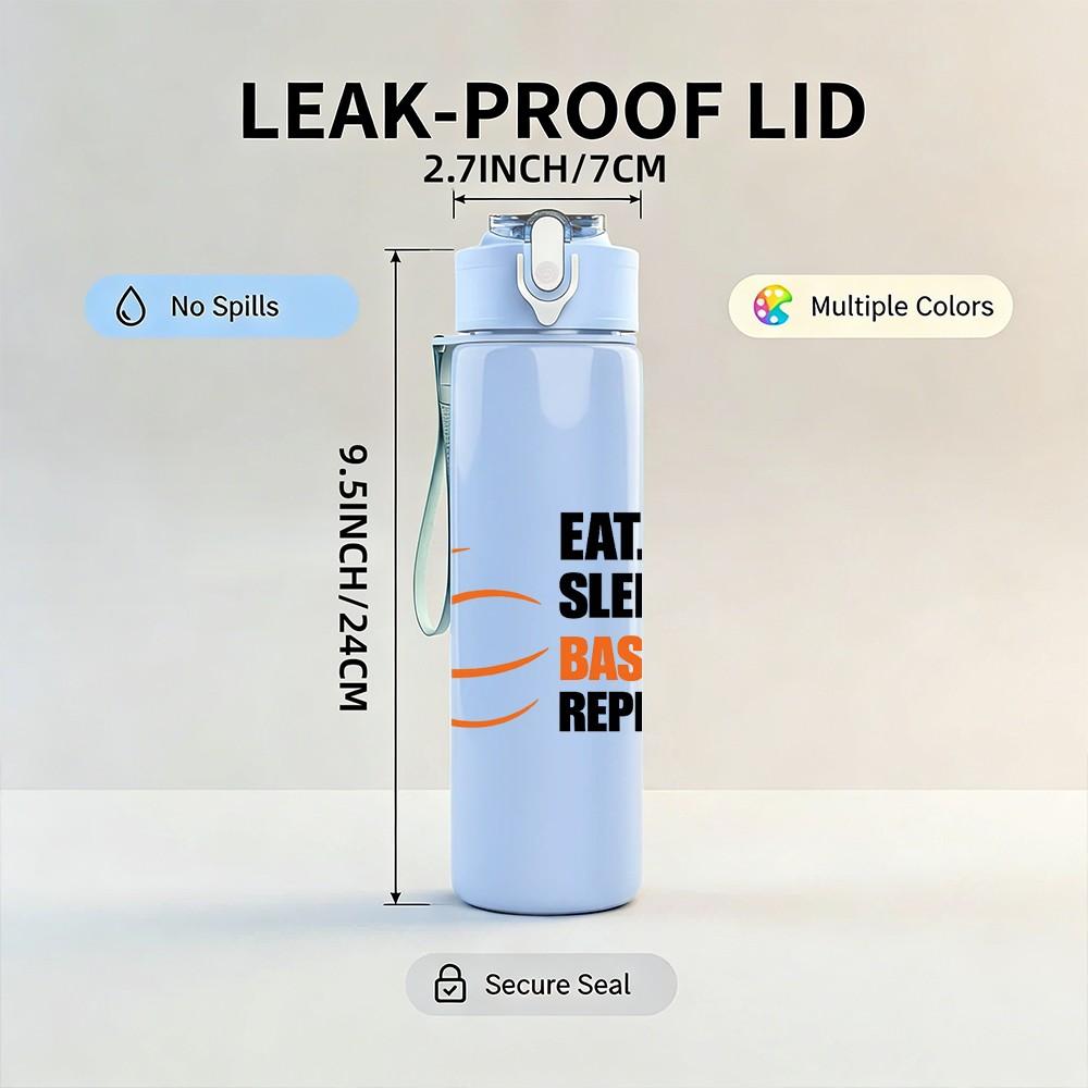 1PC Eat Sleep Basketball Repeat Quote Print 750ml Color Plastic Sports Water Bottle Leakproof Flip Straw Lid Suitable for Sports Office Home Use