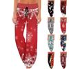 Women's Comfy Pajama Pants Pocket Christmas Print Drawstring Wide Leg Pants