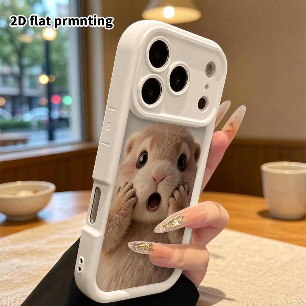 Phone case: 2D flat design for iPhone 13 to 18 Pro, stepped protective case, surprised groundhog, Christmas and Halloween gift