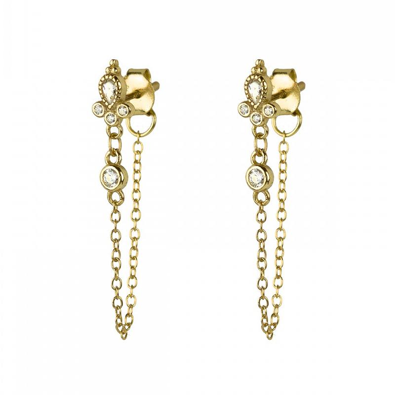 TIANDE Exquisite Zircon Tassel Chain Dangle Earrings for Women Fashion Gold Color Pierced Ear Stud Earrings Jewelry Accessories