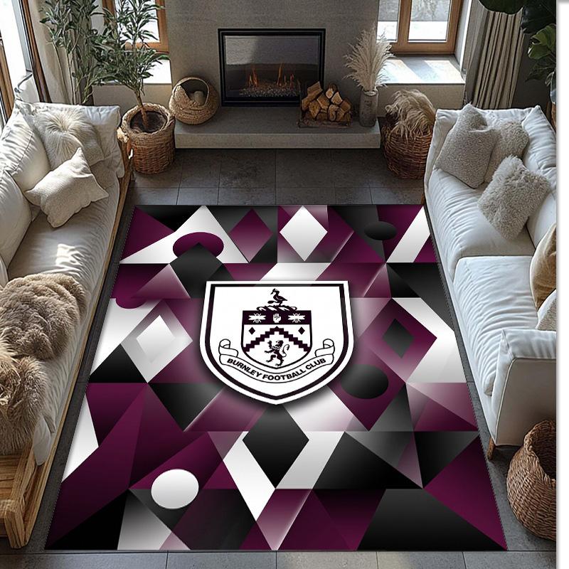 Burnley Football Print Crystal Velvet Rug, Comfortable Water Absorbent Non Slip Indoor Floor Carpet