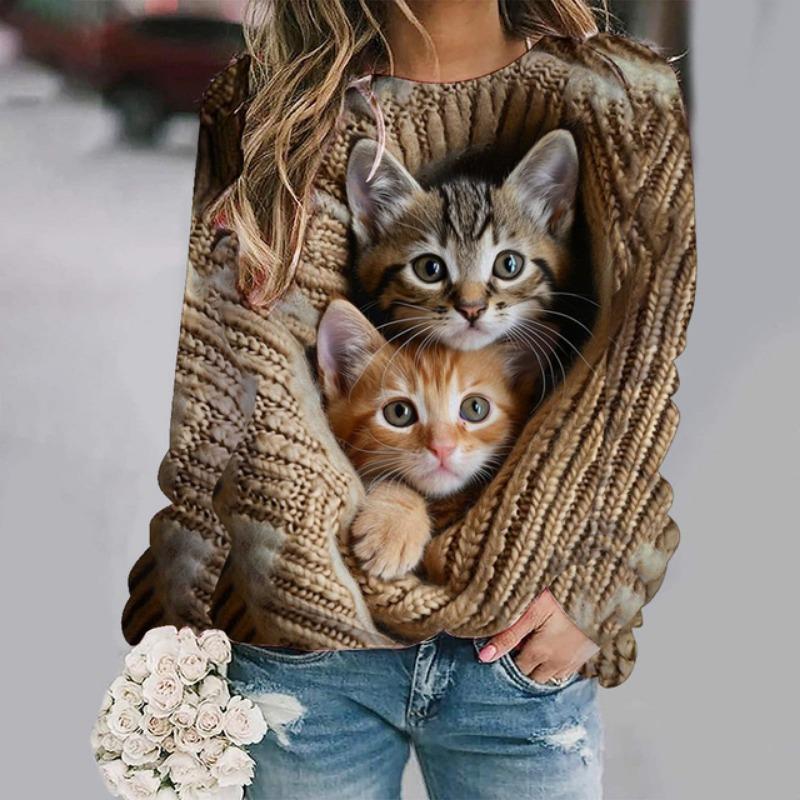 Милые кошачьи цветочные толстовки с 3D-принтом и животными, женские повседневные толстовки с длинным рукавом, уличная одежда Y2k, пуловеры, верхняя женская одежда