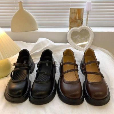 Модная универсальная женская осенняя винтажная обувь Мэри Джейн на платформе с круглым носком из маленькой кожи коричневого цвета