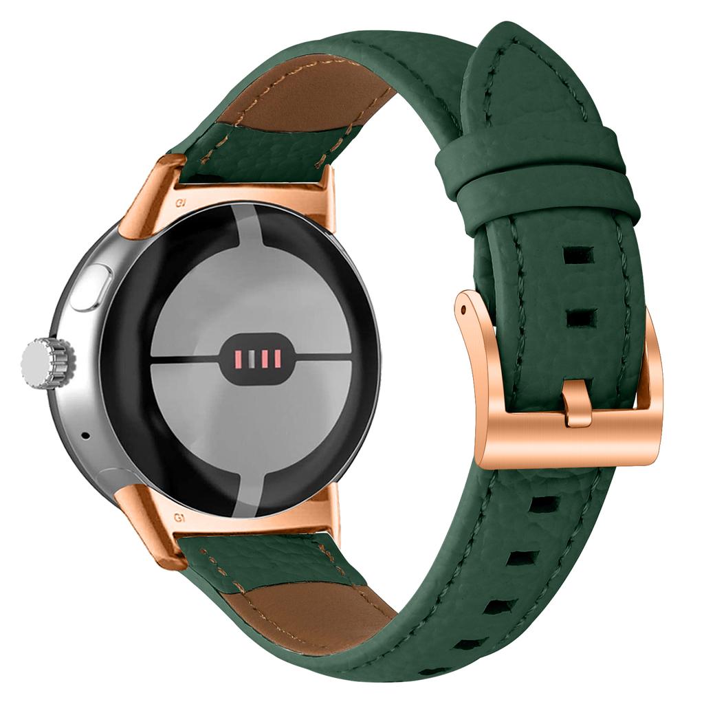 Litchi Textured Genuine Cow Leather Strap with Electroplated Buckle for Google Pixel Watch 4/3/2/Watch 41mm Pointed-End Watch Band