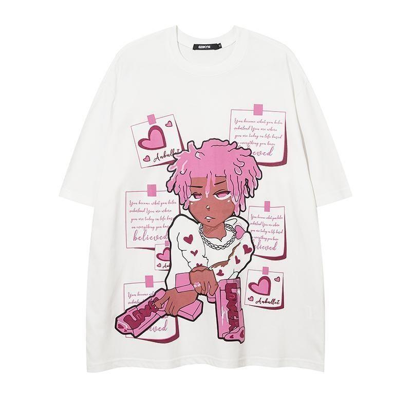 High Street Original Retro Short-sleeved Men's American Trendy Brand Hip-hop Dark Personality Printing Loose Cotton T-shirt